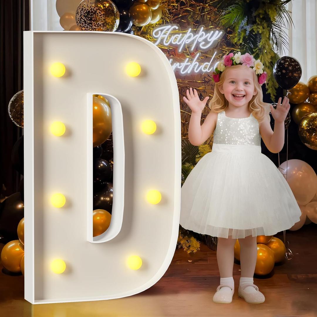 Mixifox 3FT Marquee Letters D, Large Light Up Letters 3 Feet Tall with Lights, Big Letter for Wedding, Engagement, Graduation, Birthday Party Decorations, Pre-Cut Foam Board Kit
