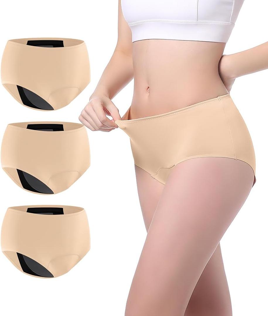 Carer Incontinence Underwear for Women Washable Leakproof Underwear for Women 150 ML Super Absorbent Bladder Leak Proof Underwear for Women's Bladder Leakage Protective Panties 3 Pack, L (Beige)