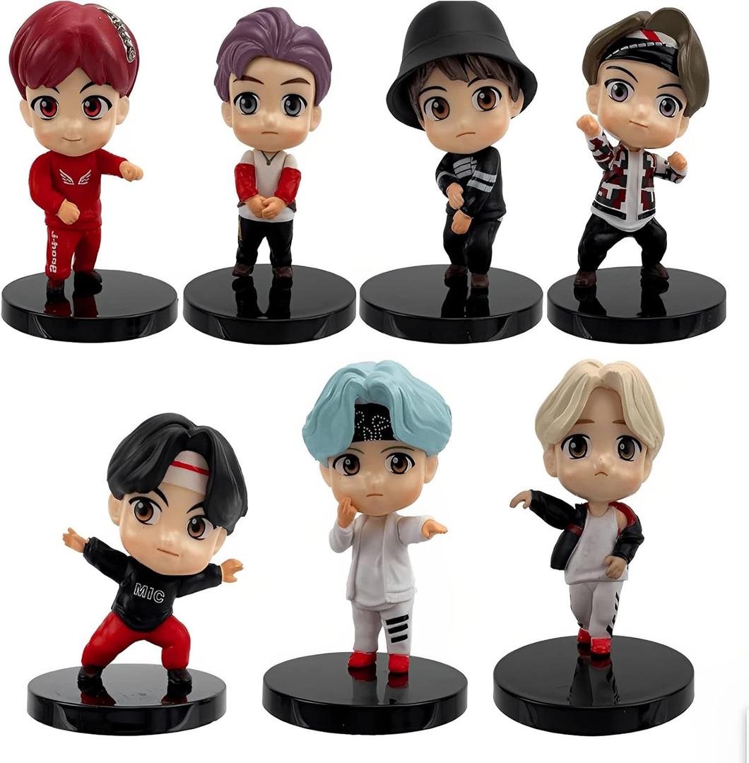 7pcs BTS Cake Toppers Character Set of Action Figures ToysMini Figurines Dolls Birthday Party Supplies Car Desktop BTS Birthday Decorations (D)