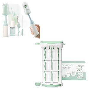 Momcozy Bottle Brush Kit, Innovative Push-Press Design for Better Cleaning & Momcozy DIY Larger Bottle Drying Rack for 18 Bottles