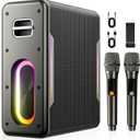 Karaoke Machine for Adults, Portable Bluetooth Karaoke Speaker with 2 Wireless Microphones, 2 Voice Mode & LED Party Lights, Home Party Birthday Gifts for Kids Family, Supports BT/TWS/AUX/USB/TF