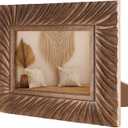Hand Carved Mango Wood 5x7 Picture Frame with Real Glass  Brown Ridged Pattern Vintage Wood Frame for Tabletop or Wall Mount Use  Rustic Home Decor for Home & Memories