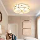 Brass Flush Mount Ceiling Light, Frosted Glass Ceiling Mount Light with Flower Decoration, 4 Lights Classic Ceiling Lighting for Bedroom Kitchen (B, 17.7")