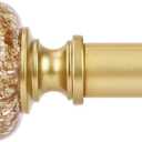 Gold Long Curtain Rods for Windows 72 to 144 Inch, Decorative Vintage Crystal 1'' Diameter Curtain Rod with Gold Foil Finials, Adjustable Heavy Duty Easy Install Drapery Pole Set for Farmhouse