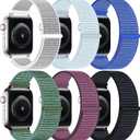 6 Pack Nylon Sport Loop Band Compatible with Apple Watch Bands 38mm/ 40mm/ 41mm/ 42mm(Series 10) iwatch Bands for Women Men, Soft Adjustable Strap for iWatch Series 10 9 8 7 6 5 4 3 2 1 SE Ultra (F:Blue Cloud/ Lake Green/ Ultramarine/ Ink/ Plum/ Seashell