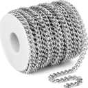 33FT Stainless Steel Curb Chain Roll, 6mm 304 Stainless Steel Flat Twisted Links Curb Chains Bulk Spool for Jewelry Making Necklace DIY Craft (6.0mm width)