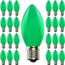 C9 LED Green Christmas Replacement Light Bulbs, Plastic Shatterproof LED Bulbs for Christmas Outdoor Patio String Lights, 0.6W Equivalent to 7W, Xmas Green Night Light Bulbs, E17 Screw Base, 25PK