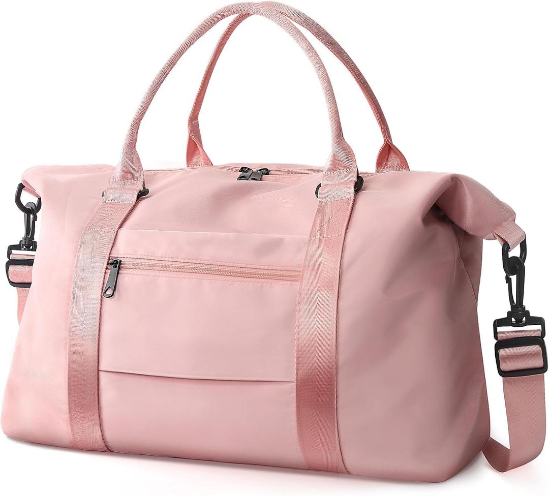 TOPBAG Travel Duffle Bag, Waterproof Weekender Bag Carry On Tote Bags for Women, Duffel Bag Sport Gym Bag for Men, Hospital Bag for Labor and Delivery, Overnight Bag Luggage Bag with Trolley Sleeve (01 Coral Pink)