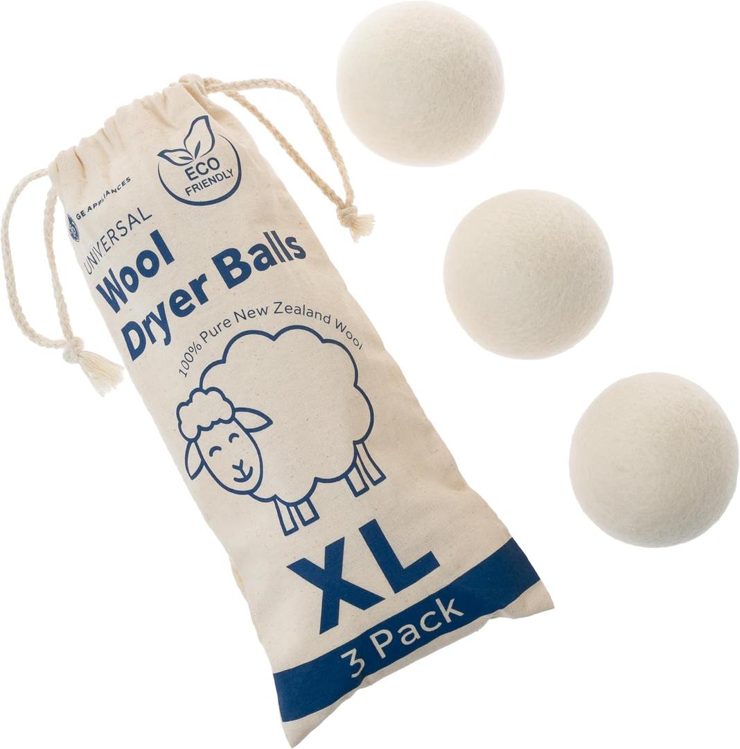 GE Appliances Wool Dryer Balls, XL Reusable Natural Fabric Softener Made of 100% Pure New Zealand Wool, Set of 3 GE Appliances Wool Dryer Balls, XL Reusable Natural Fabric Softener Made of 100% Pure New Zealand Wool, Set of 3