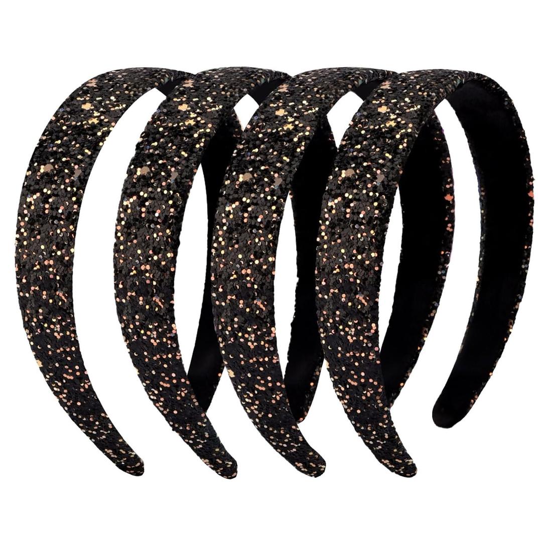 Headbands for Girls Women Glitter Black Headband Sparkly Headband Hair Bands for Women Girls Headbands Bling Head Bands Hair Accessories for Party Holiday Back to School