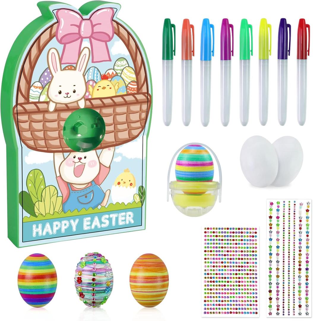 Oiuros Motorized Easter Egg Decorator Kit, Easter Egg Spinner Decorating Kit Easter DIY Eggs Spin Machine with 6 Eggs and 8 Colorful Markers for Adults Kids