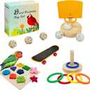 Bird Toys For Parakeets,5pcs Parrot Toys Set （Include Bird Basketball Toy、Bird Skateboard、Bird Stacking Toy、Parrot Wooden Block Puzzles Toy、Small Sepak Takraw）,Parakeet Toys、For Bird Training Toys 12