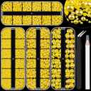 4 Boxes Flat Back AB Pearls Kit 8 Flatback Lemon YellowAB Half Round Pearls 3-10mm with Pickup Pencil and Tweezer for Home DIY and Professional Nail Art, Face Makeup and Craft