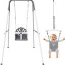 Foldable Toddler Swing Set and Baby Jumper, Indoor & Outdoor Use, Baby Bouncer Jumper, Safe and Durable Swing Set for Backyard (Gray)