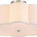 VONLUCE Semi-Flush Mount Ceiling Light, 15.7" Modern 3-Light Ceiling Light Fixture with White Petal-Shaped Shade 3 E26 Sockets for Bedroom Entryway Living Room, Nickel Finish, ETL Certificated