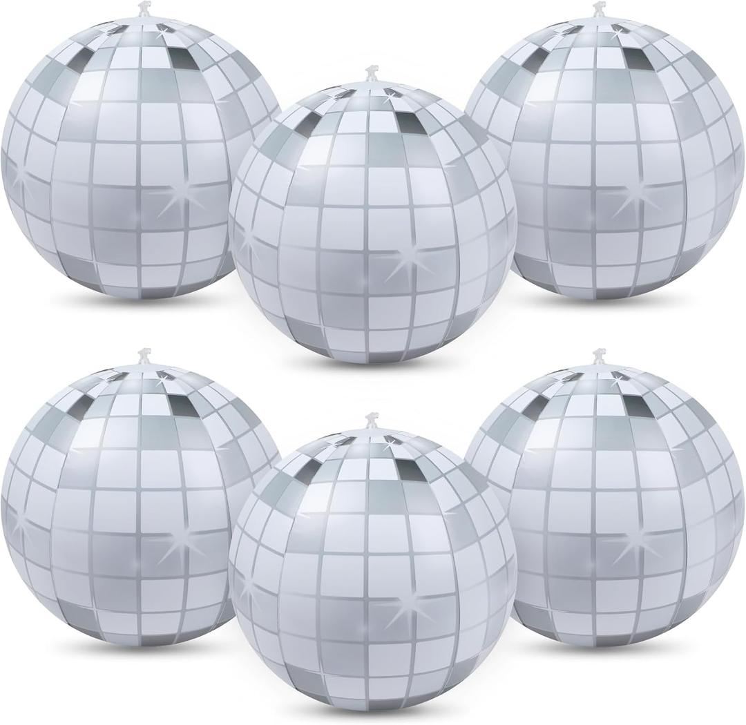 YOGFIT 2PCS/6PCS Disco Ball, 20 Inch Inflatable Disco Ball for Disco Party Decorations, Grey and White Grid Balloon Decor for Music Festivals Club Stage Props