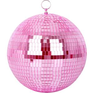 Mirror Ball, MUZTOP 10 Inch Disco Ball with Hanging Ring, Light Mirror Ball for Disco Parties DJ Stage Wedding Christmas Home Decor, Pink