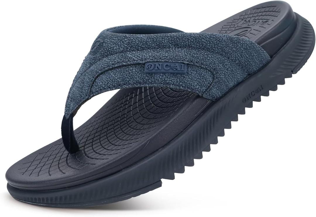 ONCAI Mens Orthopedic Flip Flops with Arch Support Summer Beach Pool Walking Sandals with Outdoor Yoga Mat Non-slip Cushion Thick Rubber Soles Size 7-14