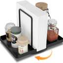 Napkin Holder for Table, 360 Rotating Metal Napkin Holder with Salt and Pepper Shakers Caddy, Standing Paper Napkin Storage for Kitchen Dining Table Decor, Black