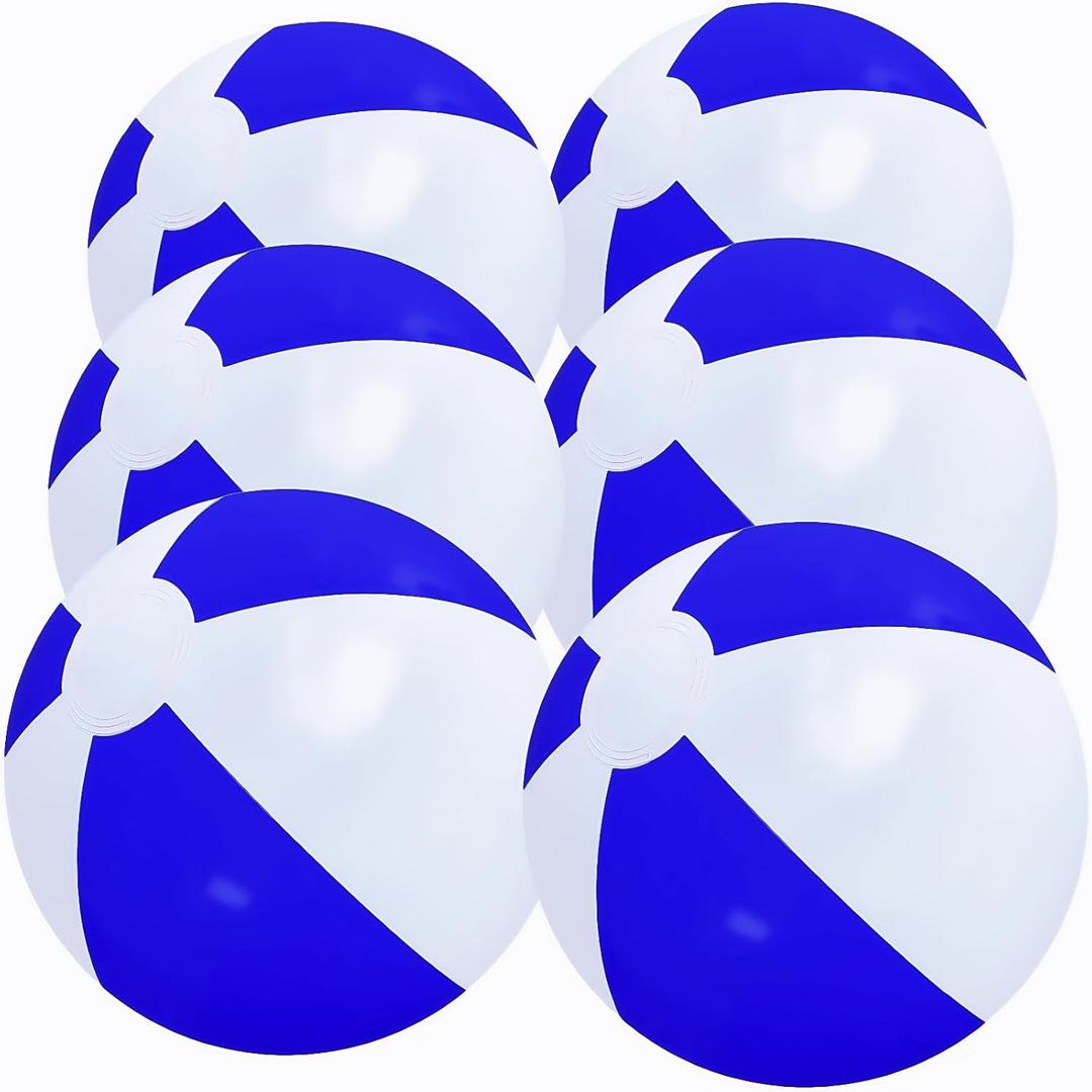 6 Pack Beach Balls, Large Inflatable Beach Balls Bulk, for Parties, Beach, Pools & Play (12 inch, Blue white)