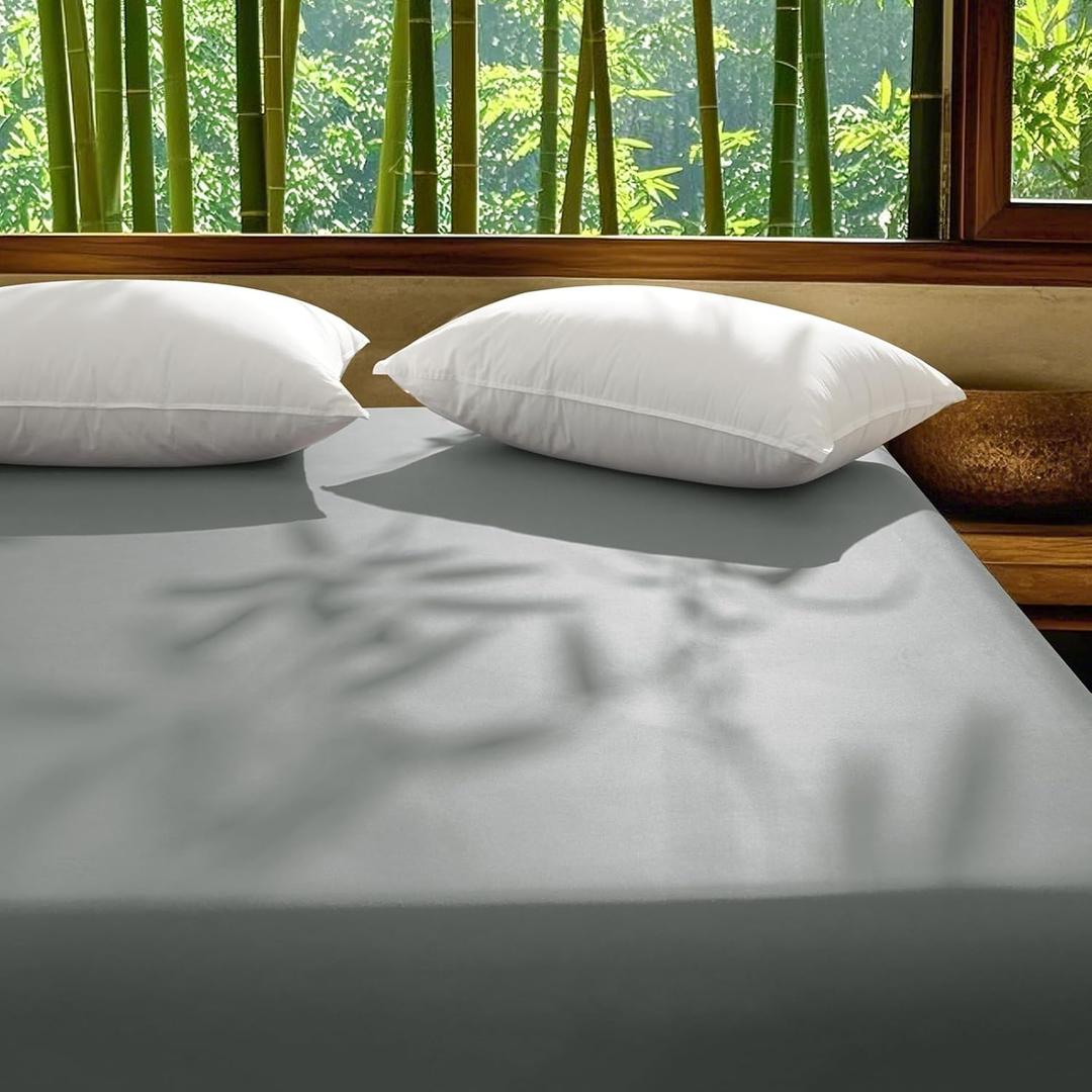 David's Home Cooling Fitted Sheet King Size, 100% Rayon Derived from Bamboo, 16" Deep Pocket 2.5cm Wider Elastic, Luxury Smooth Silky Soft Breathable Bottom Sheet for Hot Sleeper, Grey