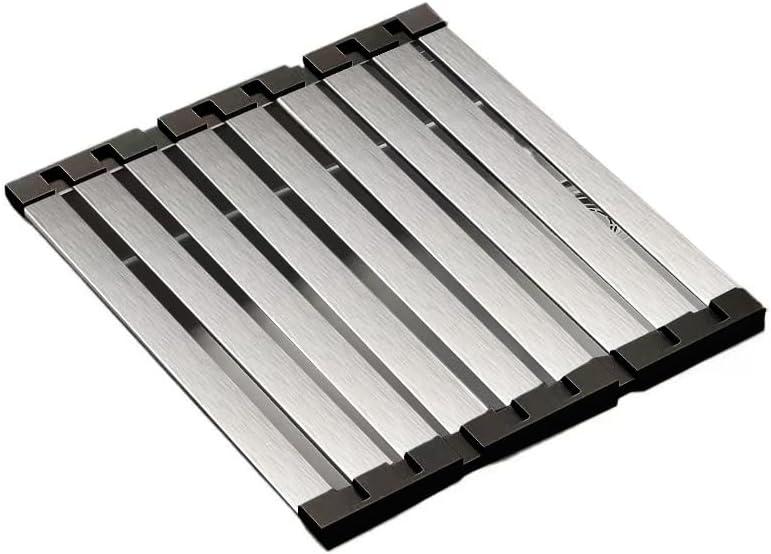17.72" Dish Drying Rack Over the Sink, 1.28lb Heavy-Duty 304 Stainless Steel, Non-Slip Silicone Edges, Folding Space-Saving for Home & RV Kitchen, Dish Drainer, Cooling Rack & Sink Cover