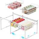 iSPECLE Freezer Organizer - Fits 14.8 to 16 Cu.Ft Large Deep Freezer, 4 Pcs Hanging Bins and 2 Tier Rack Divided Space into 3 Layers, Easy Slide to Get All Food, White