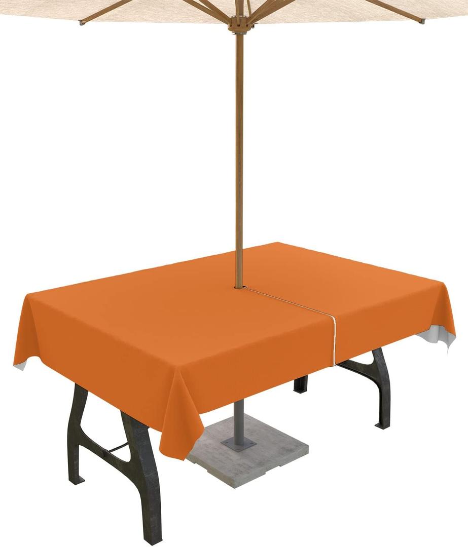 Burnt Orange Outdoor Tablecloth with Umbrella Hole & Zipper, Pure Burnt Orange Rectangle Tablecloth 54x80 Inch, Patio Table Cover Waterproof Table Cloth for Picnic/Party