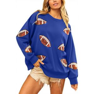 MOUSYA Womens Sequin Football Sweatshirt Game Day Long Sleeve Shirt Sunday Funday Pullover Casual Crewneck Tops (Blue, S)
