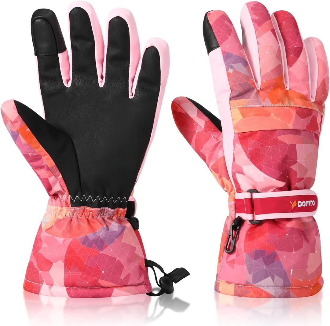 Ski Gloves for Men Women Kids - Waterproof Thermal Winter Snow Gloves, Touchscreen Compatible for Skiing, Snowboarding, Cold Weather, Parent-Child Outdoor Activities (Pink)