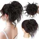 HMD Tousled Updo Messy Bun Hair Piece Hair Extension Ponytail With Elastic Rubber Band Updo Bun Synthetic Hairpieces for Women (Dark Chocolate Brown)