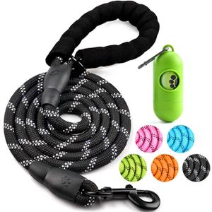 COOYOO Dog Leash 6 FT Heavy Duty - Comfortable Padded Handle - 1/2 inch Reflective Dog Leash for Medium Large Dogs with Poo Bag Dispenser