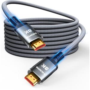 Snowkids 8K HDMI Cable 25 FT Grey, 48Gbps Ultra High-Speed HDMI 2.1 Cables Cord, 10K 8K@60Hz, 4K@120Hz Compatible for TV/Laptop/Monitor/PS-5/X-box/Projector/Entertainment, Sound System & More