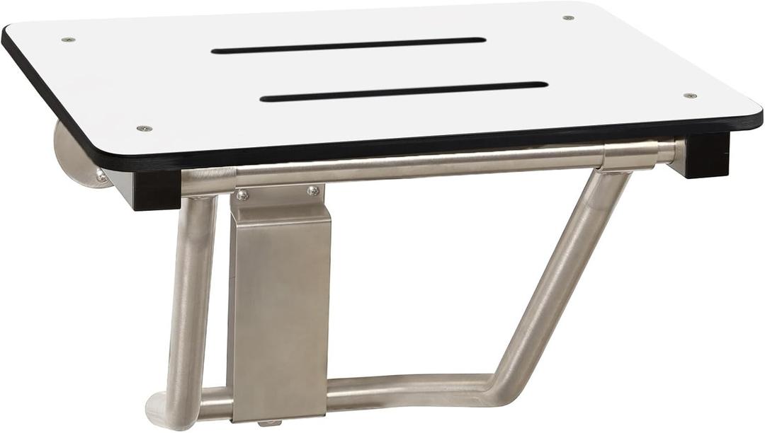 Seachrome Lift-Assist Shower Seat, Yoke-Style Bench, Wall Mount, 22" x 15", Solid White Phenolic