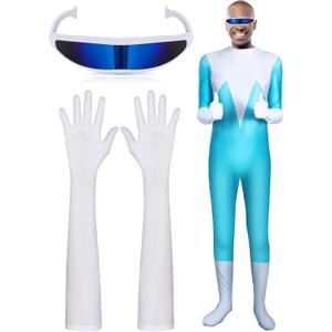 2 Pcs Halloween Costume Accessory Includes White Satin Gloves and Mirror Monoblock Glasses Costume Futuristic Sunglasses Satin Gloves Elbow Length for Men Women Halloween Party Cosplay