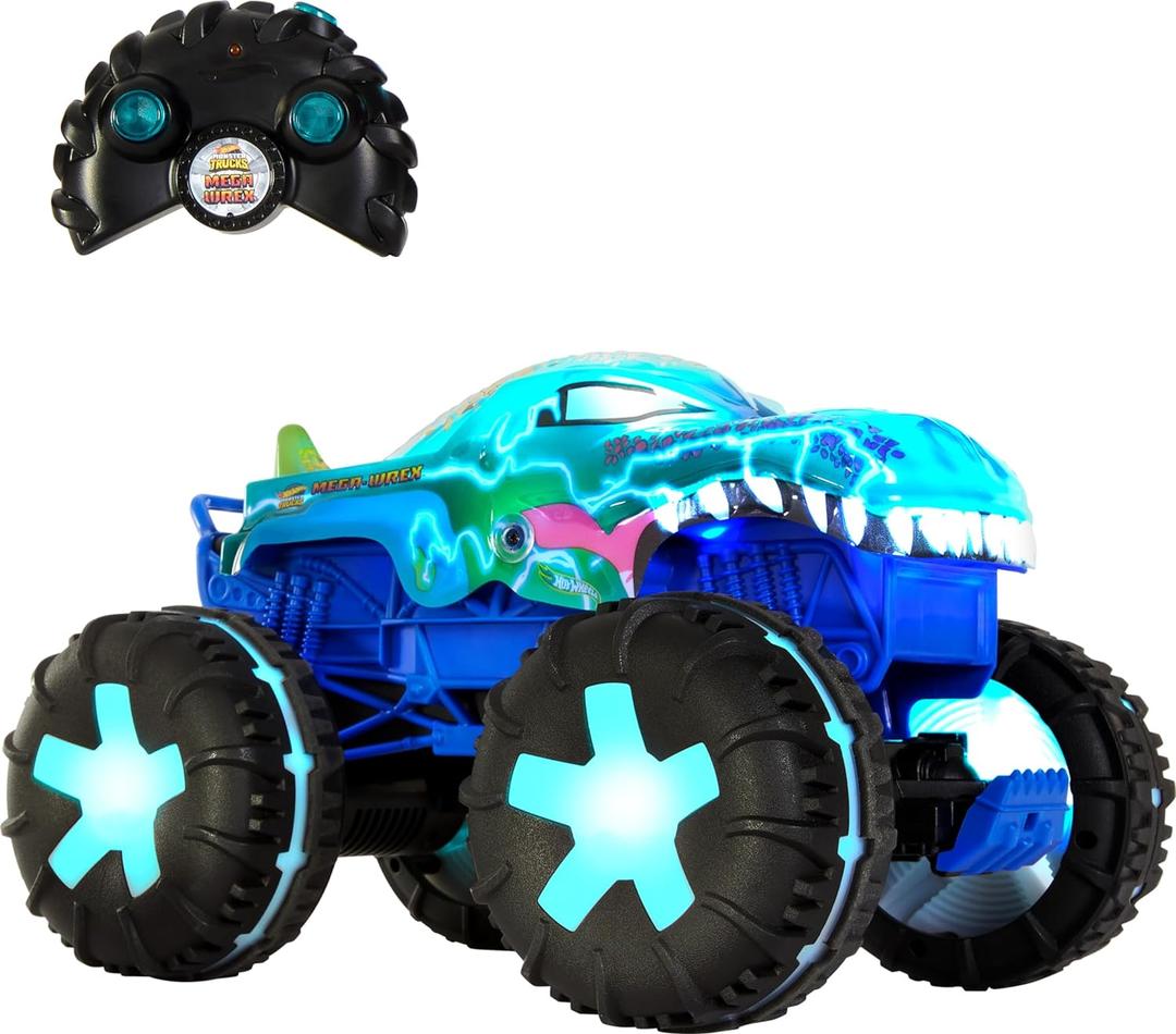 Hot Wheels Monster Trucks 1:15 Scale Mega-Wrex Alive Battery-Powered RC Vehicle with Lights & Sounds, 12.9921 Inches