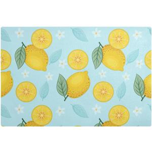 Lemon Small Floral Absorbent Countertop Coffee Mat - 12" x 18" for Kitchen or Coffee Bar Accessories (yellow 02)