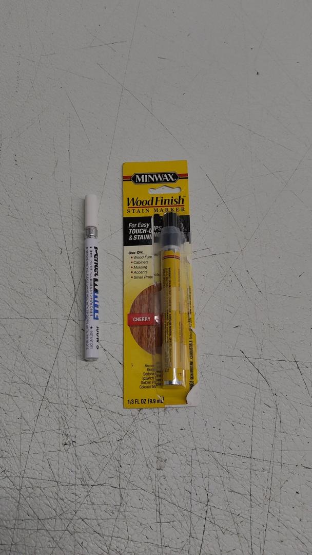 Pack of 2: 1) Minwax 63486000 Wood Finish Stain Marker for Touch Ups, Cherry; 2) Pentel White Permanent Marker 100W S, 1.5 mm