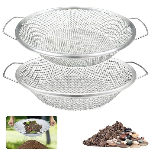 2PCS Soil Sifter for Gardening, Rock Sifter for 5gallon Bucket, Dirt Sifter Compost Sifter, Sifter for Gravel Sawdust Vermicompost, 3mm, 6mm Soil Sifter with Handle