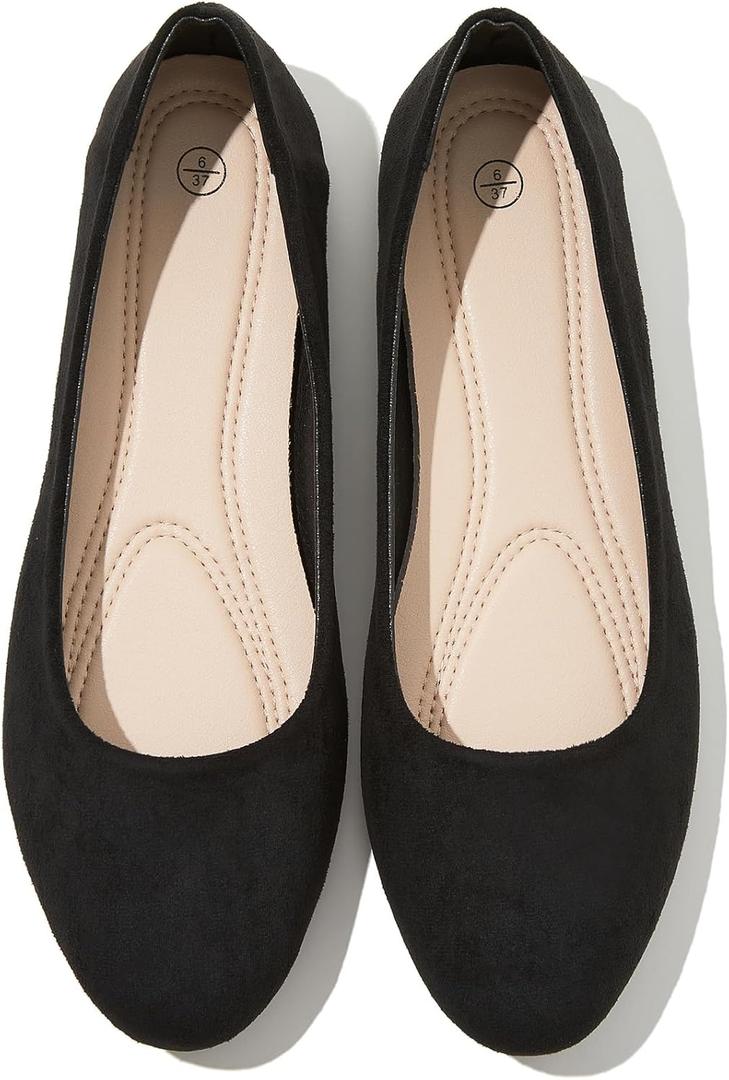 Shupua Flats for Women Round Toe Flat Shoes Dressy Black Ballet Flats Comfortable Womens Dress Shoes Ballerina Flats for Work, Size US 10
