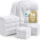 LANE LINEN 100% Cotton Bath Towel Set - 16 Pieces - Super Soft, Highly Absorbent & Quick Dry - 4 Bath, 8 Washcloths, 4 Hand Towels for Bathroom - Hotel Quality, Ideal for Spa, Gym & Travel - White