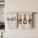 2Pcs 18 x 26 Inch Easter Home Decor Stripe Rabbit Bunny Eggs Easter Kitchen Towels Dish Towels for Spring Easter Summer Seasonal Holiday