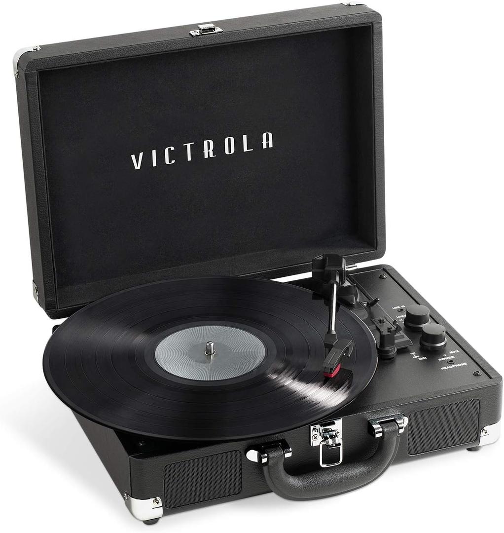 Victrola Journey+ Bluetooth Suitcase Record Player  Built-In Speakers, 33-1/3, 45 & 78 RPM Vinyl Record Player, RCA Out, Headphone Jack, Wireless Streaming (Black)