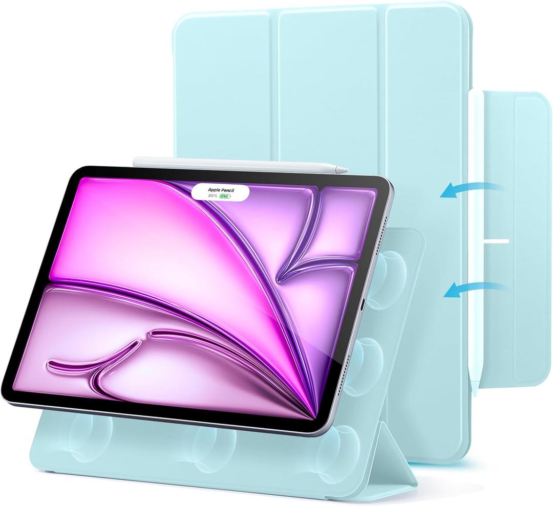ESR for iPad Air 13 Inch Case M3/M2 (2025/2024), iPad Pro 12.9 6th/5th/4th Gen, Powerful Magnetic Attachment, Slim Trifold Stand Case, Supports Pencil Pro & Pencil (USB-C), Rebound Series, Light Blue