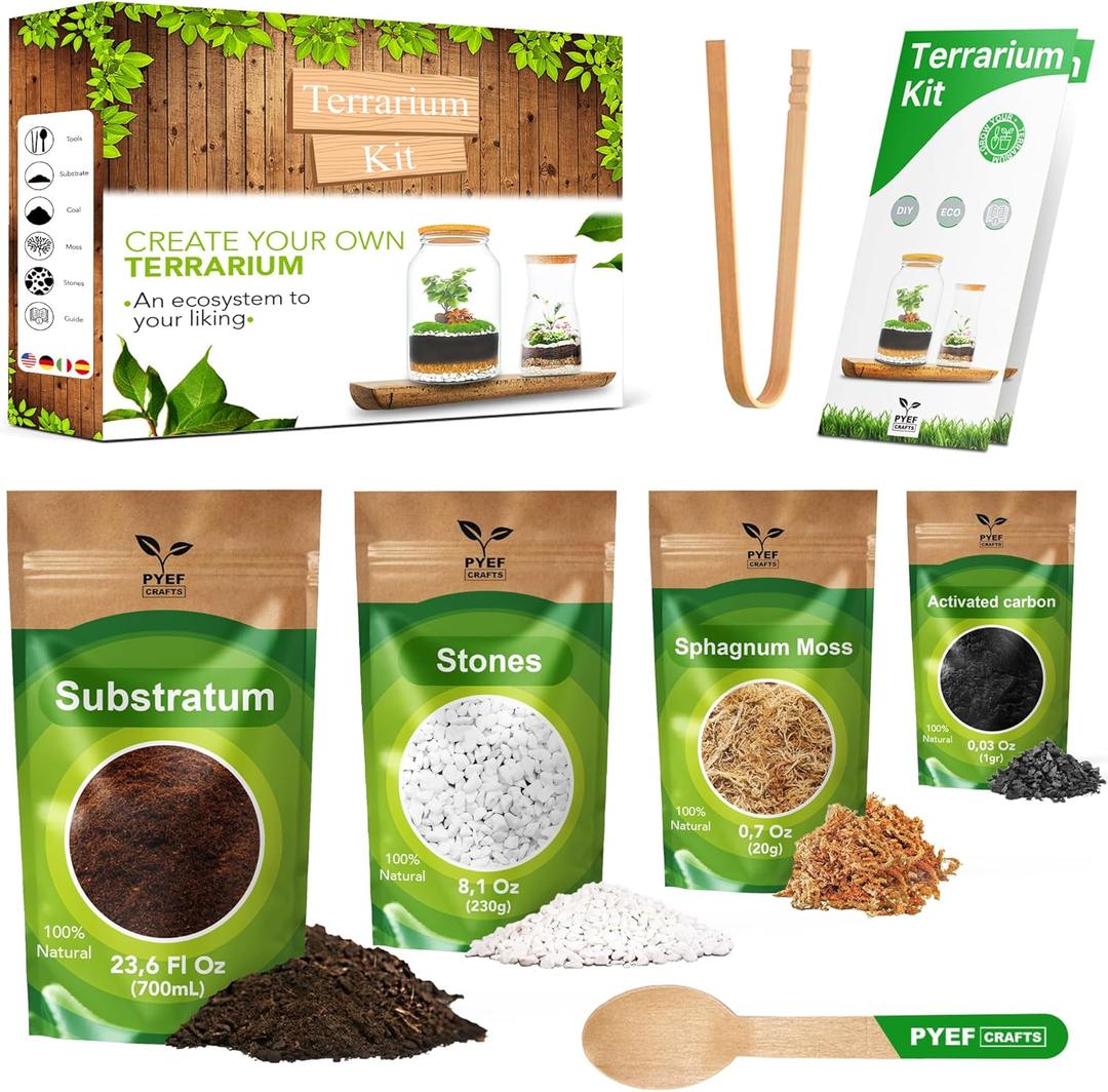 DIY Terrarium Kit for Plants Build a SelfSustaining Closed Ecosystem Supplies for Up to68 oz(12Liter) Succulents, AirPlants(Tillandsia), Fern Jar Not Included