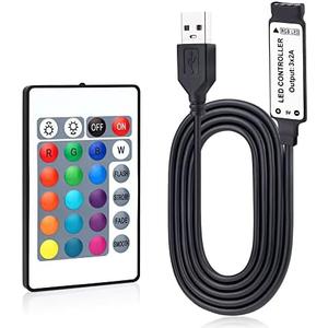RGBZONE 5V USB RGB LED Controller, IR Wireless Remote Control, 1M(3.3FT) 4-PIN LED Controller, 5V 5050 2835 5630 LED Strip Lights