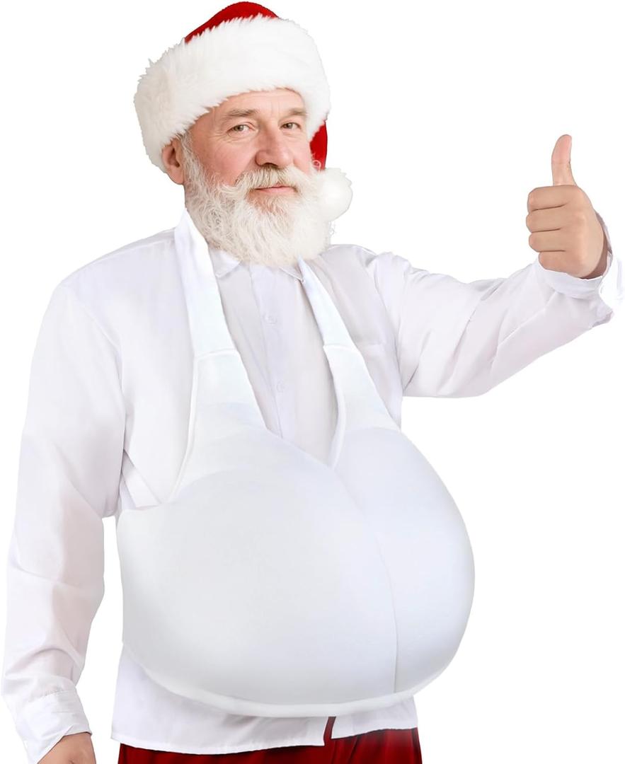Santa Belly Fat Stuffer Costume for Santa Claus Men Suit Big Stomach Unisex Padded Christmas Halloween Party Cosplay (White)