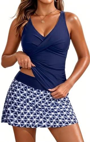 Talisea Womens Tankini Bathing Suits with Skirt Two Piece Tummy Control Swimsuits Ladies Swimwear Blue Star XXL