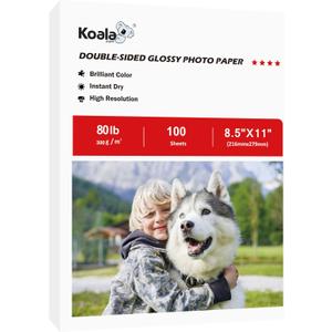 Koala Thick Photo Paper Double-sided Glossy Heavyweight Paper 8.5X11 Inches 80LB 100 Sheets 300GSM Cardstock Compatible with Inkjet Printer