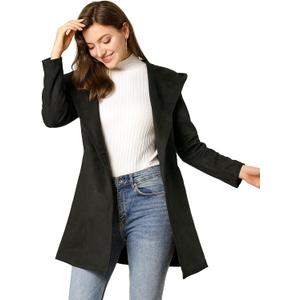 Allegra K Women's Faux Suede Hooded Winter Long Sleeve Belted Wrap Coat (Large)